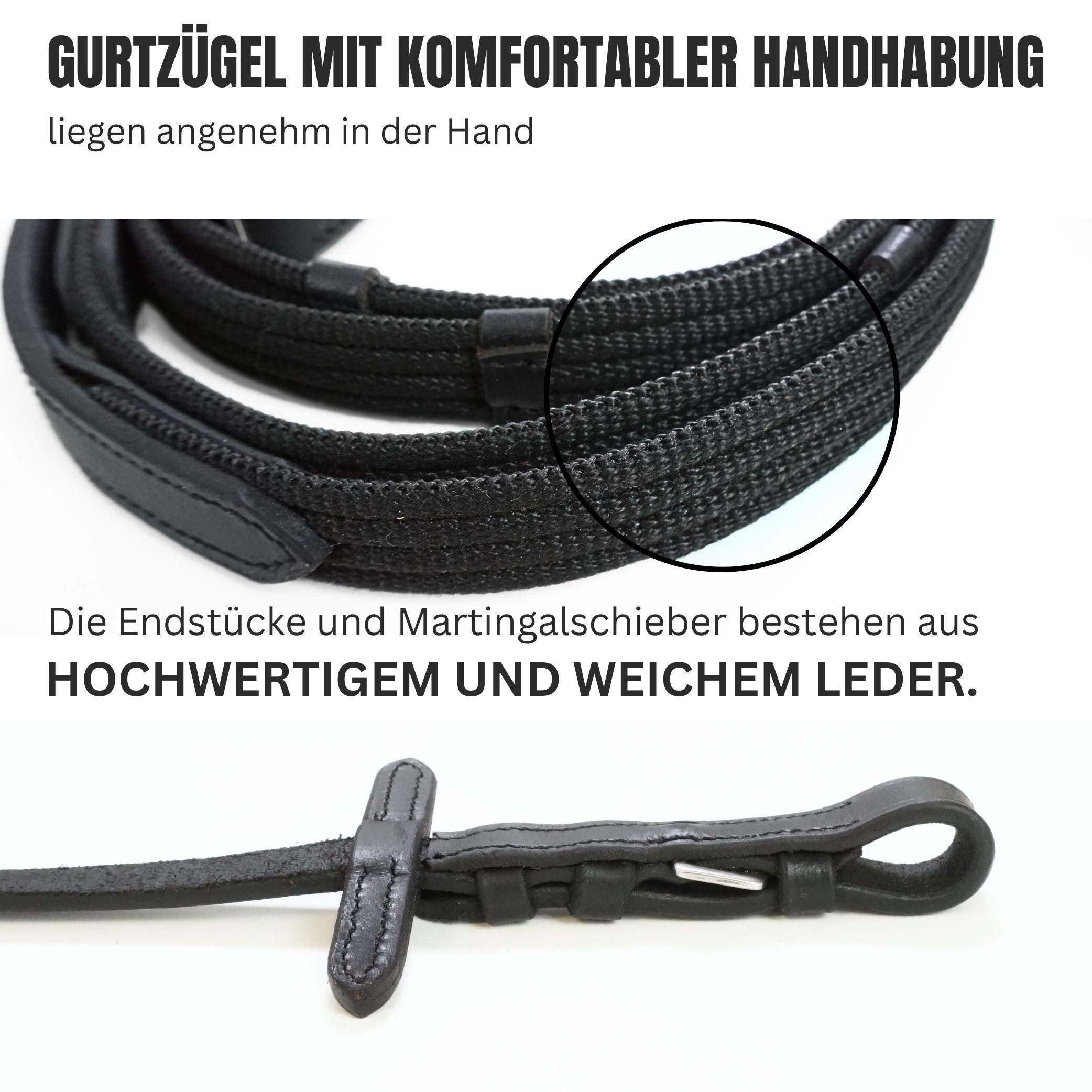Gurtzügel Trensen Zügel für Pferde in Schwarz oder Braun